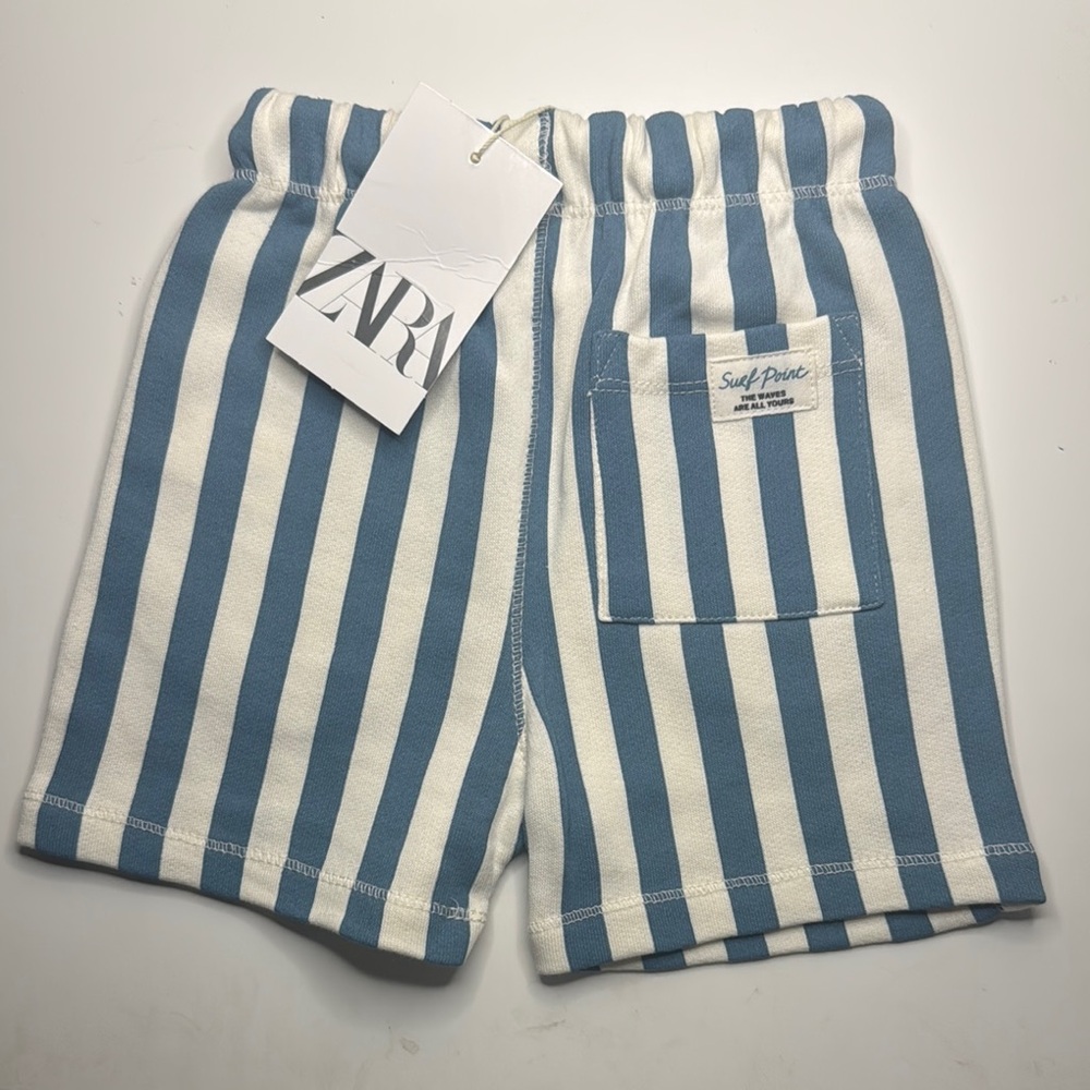 Zara Blue and White Striped Shorts - Picture 2 of 4
